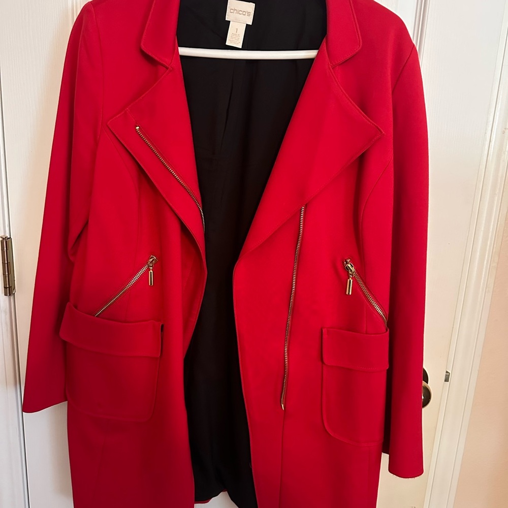 Chico's Scarlet Red Trench Coat with Zipper Accents